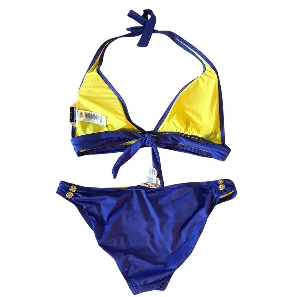 Juicy Couture Miss Divine Purple Bikini‎ with gold buttons. size Large. GUC